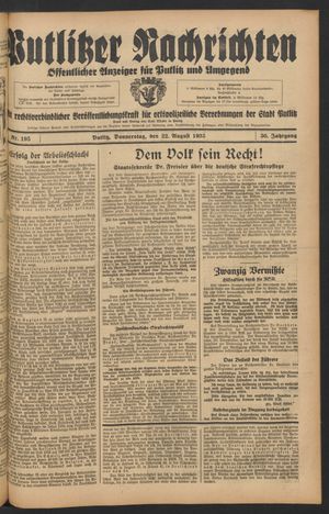 Putlitzer Nachrichten vom 22.08.1935