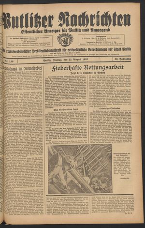 Putlitzer Nachrichten vom 23.08.1935
