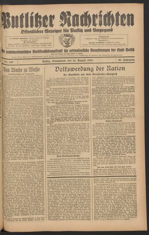 Putlitzer Nachrichten vom 24.08.1935