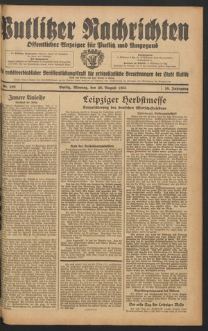 Putlitzer Nachrichten vom 26.08.1935