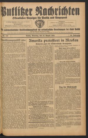 Putlitzer Nachrichten vom 27.08.1935