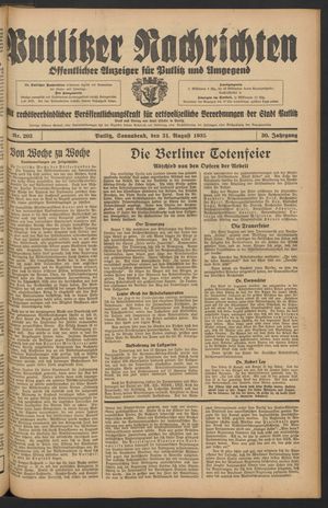 Putlitzer Nachrichten vom 31.08.1935