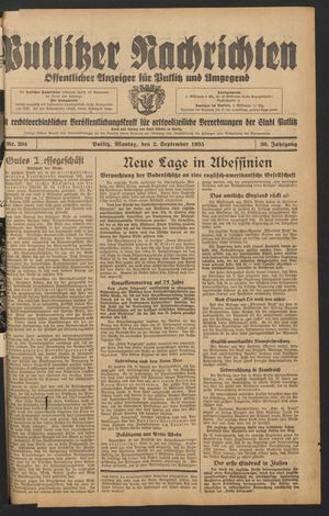 Putlitzer Nachrichten vom 02.09.1935