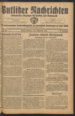 Putlitzer Nachrichten vom 03.09.1935
