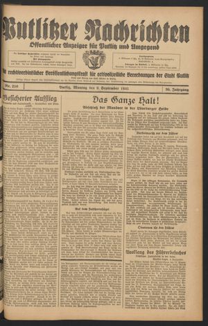 Putlitzer Nachrichten vom 09.09.1935