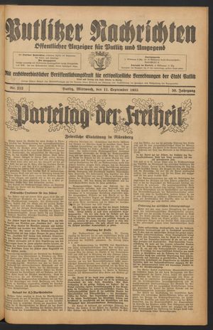 Putlitzer Nachrichten vom 11.09.1935