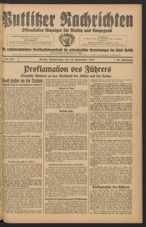Putlitzer Nachrichten on Sep 12, 1935