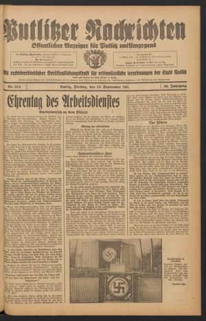 Putlitzer Nachrichten vom 13.09.1935