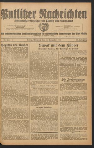 Putlitzer Nachrichten vom 18.09.1935