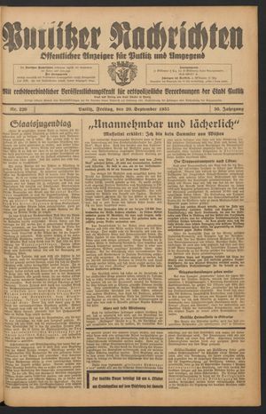 Putlitzer Nachrichten vom 20.09.1935