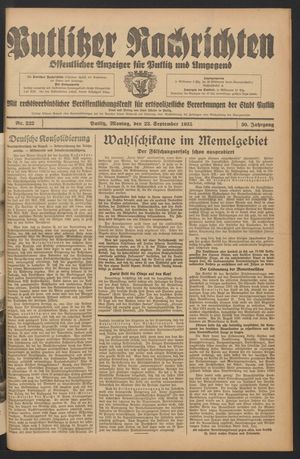 Putlitzer Nachrichten vom 23.09.1935