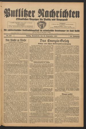 Putlitzer Nachrichten vom 28.09.1935