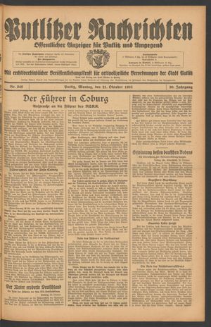 Putlitzer Nachrichten vom 21.10.1935