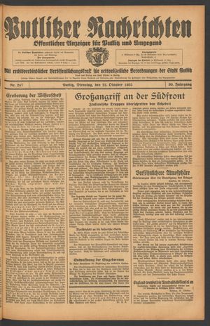Putlitzer Nachrichten vom 22.10.1935