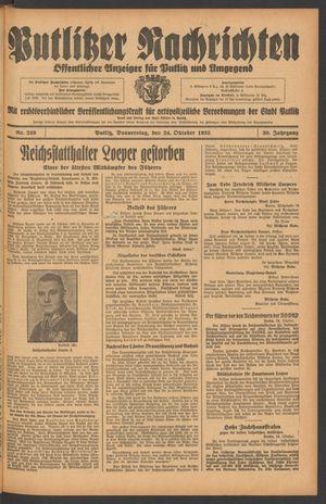 Putlitzer Nachrichten vom 24.10.1935