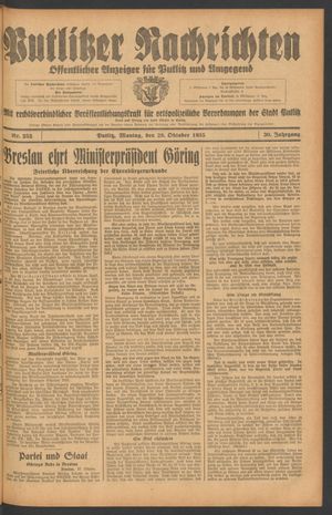 Putlitzer Nachrichten vom 28.10.1935