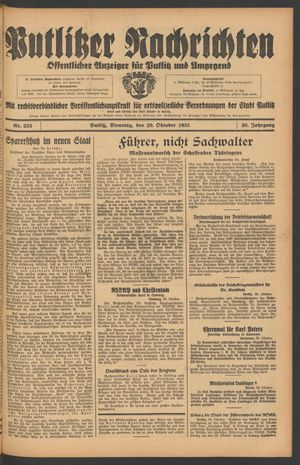 Putlitzer Nachrichten vom 29.10.1935