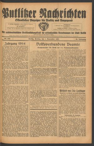 Putlitzer Nachrichten vom 01.11.1935