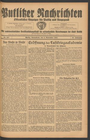 Putlitzer Nachrichten vom 02.11.1935