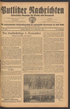 Putlitzer Nachrichten vom 04.11.1935