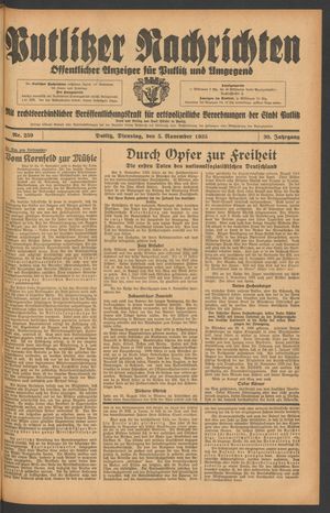 Putlitzer Nachrichten vom 05.11.1935