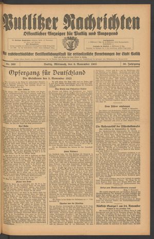 Putlitzer Nachrichten vom 06.11.1935