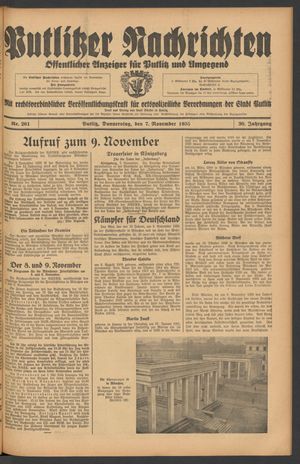 Putlitzer Nachrichten vom 07.11.1935