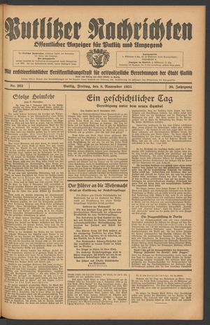 Putlitzer Nachrichten vom 08.11.1935