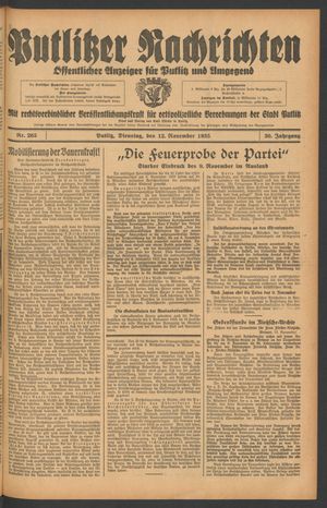Putlitzer Nachrichten vom 12.11.1935