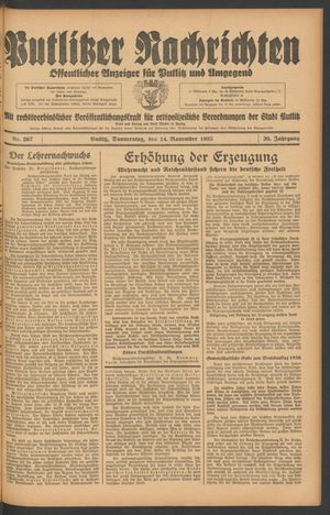 Putlitzer Nachrichten vom 14.11.1935