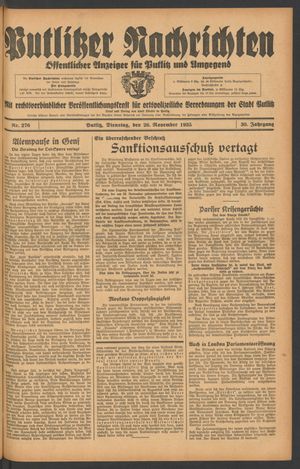 Putlitzer Nachrichten vom 26.11.1935