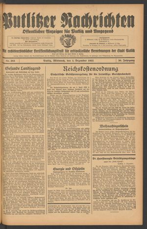 Putlitzer Nachrichten vom 04.12.1935
