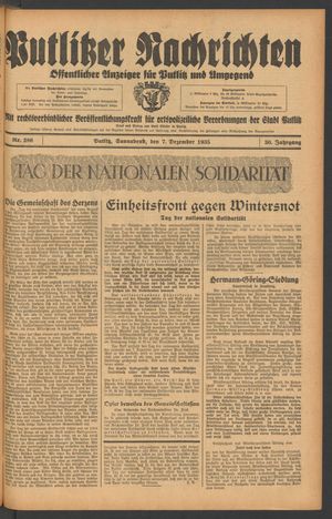Putlitzer Nachrichten vom 07.12.1935