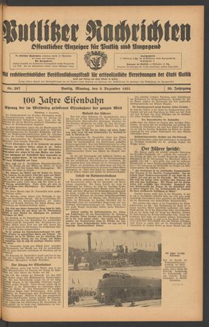 Putlitzer Nachrichten vom 09.12.1935