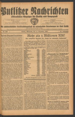 Putlitzer Nachrichten vom 11.12.1935