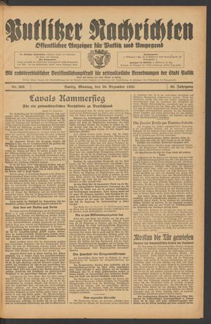 Putlitzer Nachrichten vom 30.12.1935