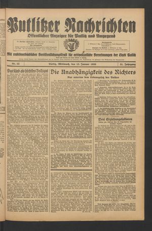 Putlitzer Nachrichten vom 15.01.1936