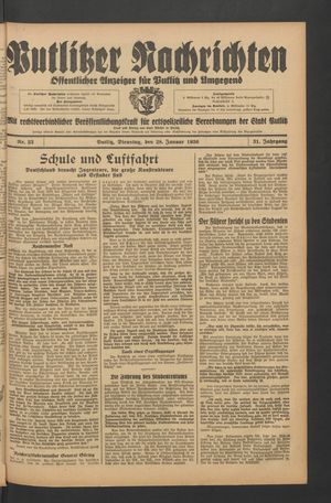 Putlitzer Nachrichten vom 28.01.1936