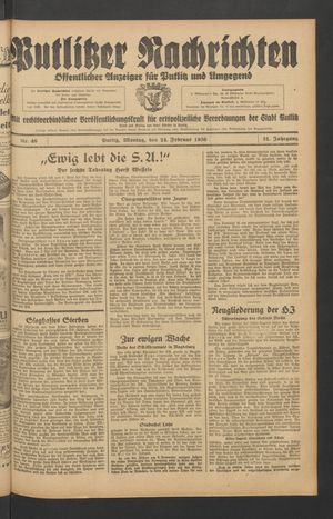 Putlitzer Nachrichten vom 24.02.1936