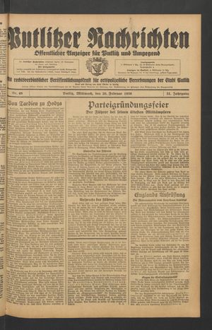 Putlitzer Nachrichten vom 26.02.1936