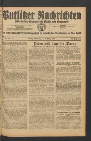 Putlitzer Nachrichten vom 03.03.1936