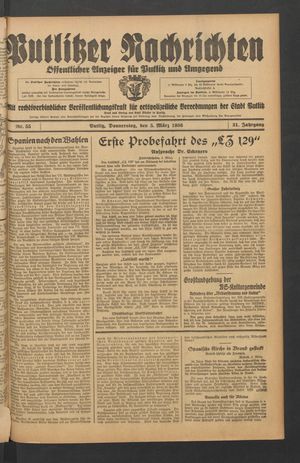 Putlitzer Nachrichten vom 05.03.1936