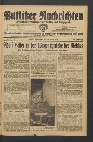 Putlitzer Nachrichten vom 28.03.1936