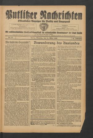 Putlitzer Nachrichten vom 31.03.1936