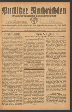 Putlitzer Nachrichten vom 06.04.1936