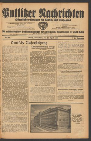 Putlitzer Nachrichten vom 11.04.1936