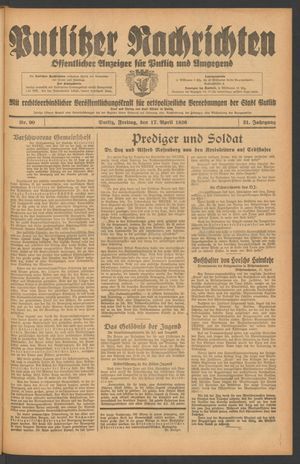 Putlitzer Nachrichten vom 17.04.1936