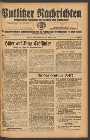 Putlitzer Nachrichten on Apr 25, 1936