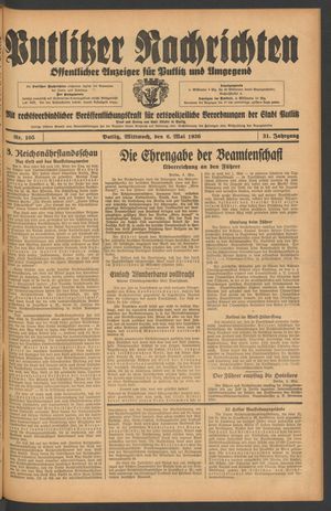 Putlitzer Nachrichten vom 06.05.1936