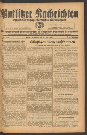 Putlitzer Nachrichten on May 13, 1936